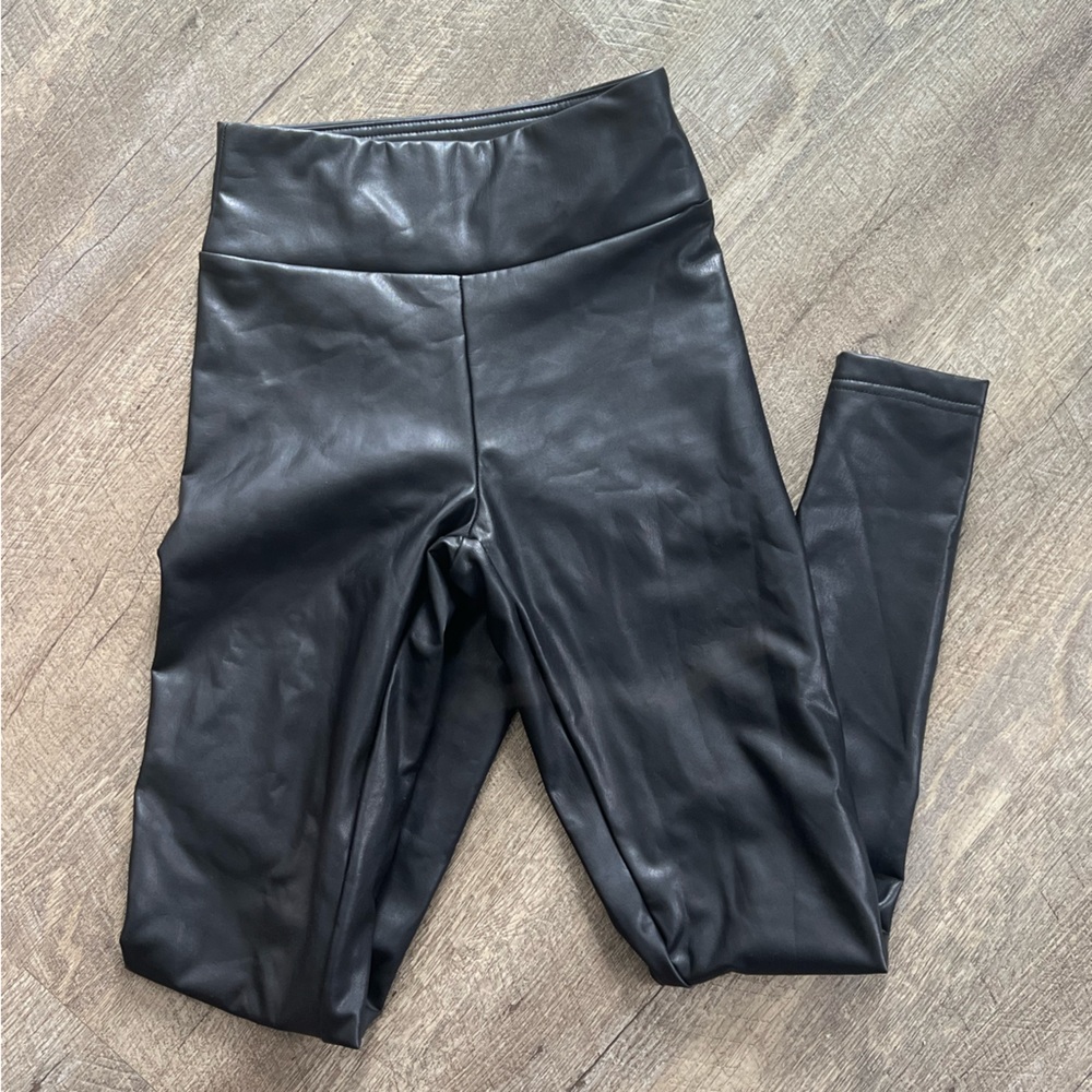 fleece faux leather leggings